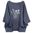 thumbnail image 3 of Fengqque Women Dandelion Print Top Boat Neck 3/4 Sleeve Oversized Loose Irregular High Low Hem Blouse Navy M, 3 of 6