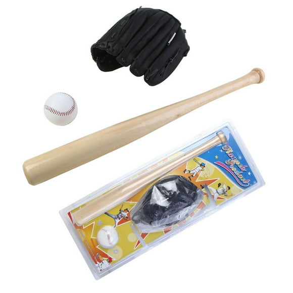 Yeacher Baseball Balls Set Baseball Bat+Baseball+Baseball Gloves 24in Wood Baseball Bat 10.5in PVC Baseball Glove Baseball Kit for Youth Kids