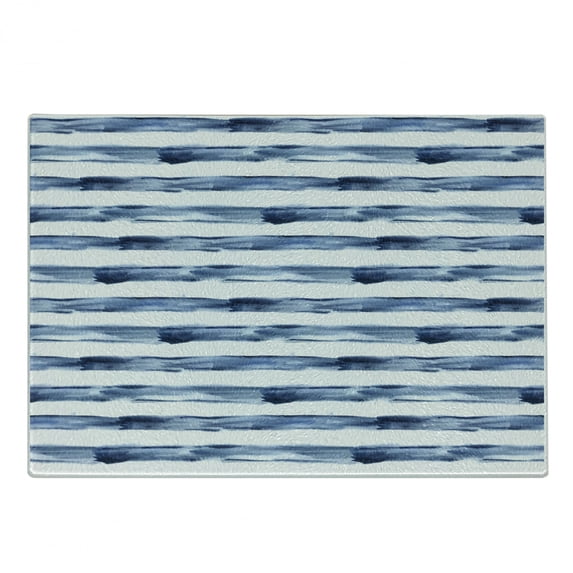 Harbour Stripe Cutting Board, Watercolor Style Paintbrush Stripes Sea Marine Life Lines Image, Decorative Tempered Glass Cutting and Serving Board, Small Size, Night Blue White, by Ambesonne