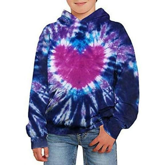 HUAXUN-Kids Tie Dye 3D Printed Hoodie | Boys Girls Graphic Pullover Sweatshirt | Spring Autumn Top with Hood | Soft Breathable Streetwear | 7 Sizes for Toddler to (Dark Blue,2-3Years)