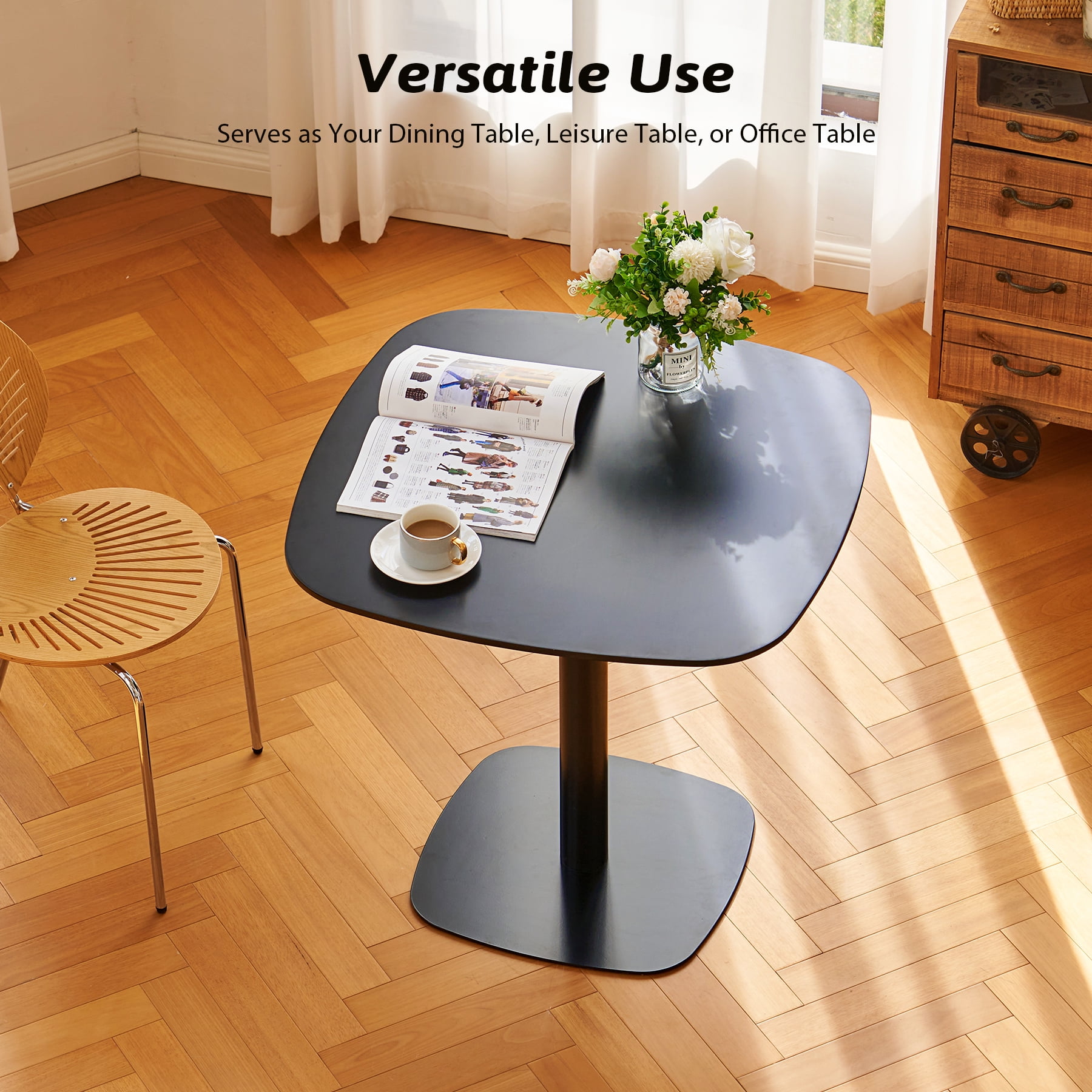 32" Tulip Table Small Pedestal Table for 4 Modern Square Dining Room Table Black