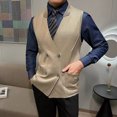 thumbnail image 3 of Men's Knit Double-Breasted Waistcoat - Elegant V Neck Sleeveless Business Suit Vest with Pockets, 3 of 7