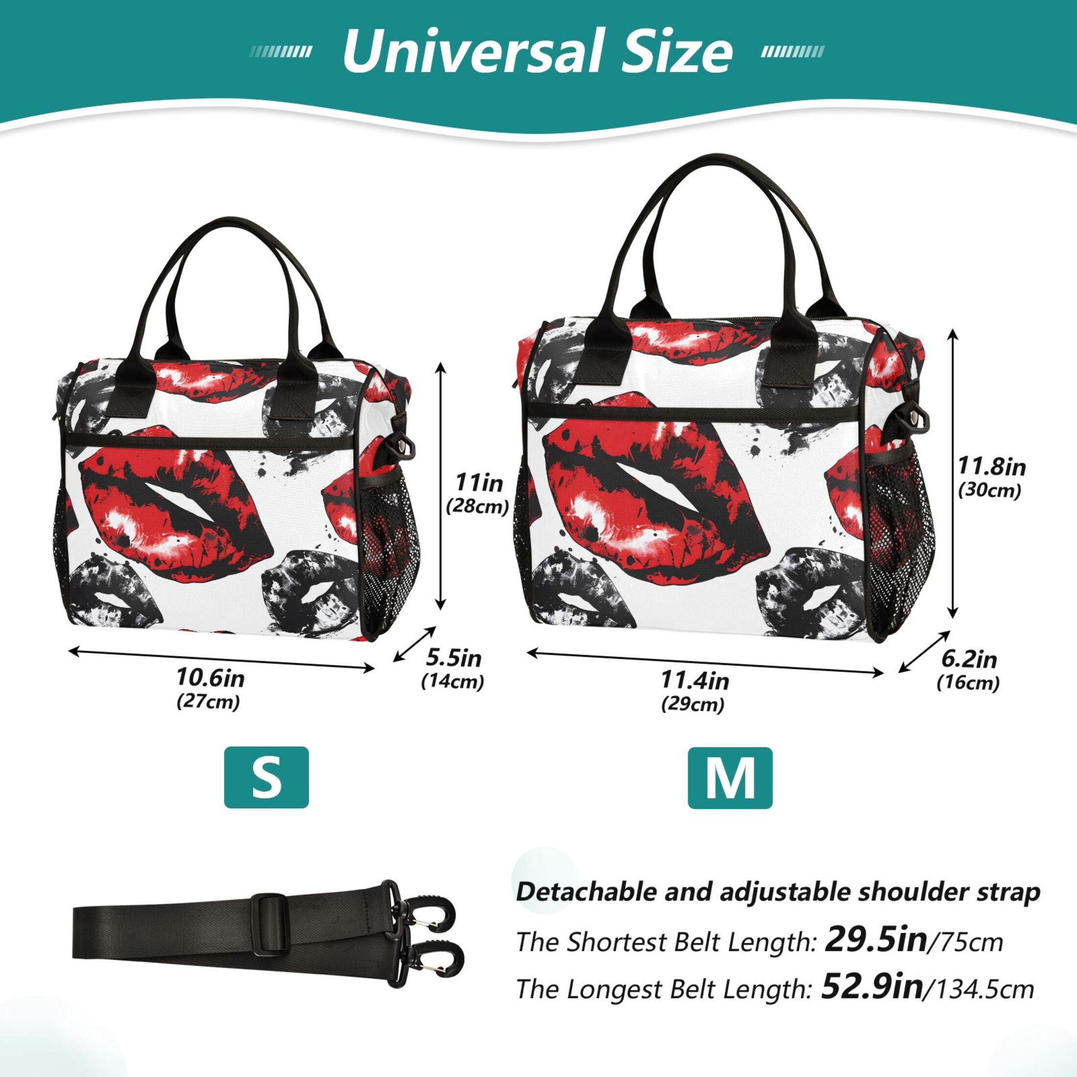 ALAZA Red Lip Insulated Lunch Bag Reusable Tote Box Adjustable Shoulder Strap for Work Picnic