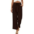 thumbnail image 2 of Work Capris Stretch Women's Casual Dress Wide Leg Cropped Pants Solid Tie Waist Loose Flowy Capris with Pocket for Summer Business Brown S, 2 of 9