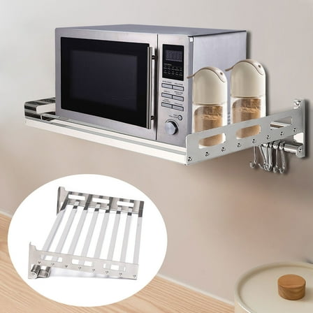 Wall Mount Microwave Oven Rack,Microwave Oven Bracket Wall Mount Shelf Cooker Holder Storage Rack w/ 12 Hooks