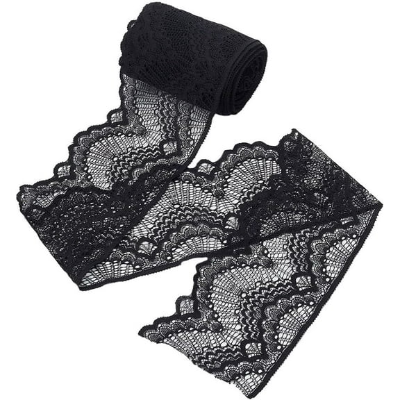 10.9 Yard 4 Inch Wide Stretchy Lace Ribbon Black Lace Trim Elastic Trim Fabric with Fan Pattern for DIY Sewing Craft Costume Hat Hair Band Tablecloth Wedding Decoration Supplies