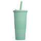 thumbnail image 1 of Vaso de plástico plano de 24 onzas, sin BPA, vaso reutilizable de gran tamaño con tapa y pajita., 1 of 5