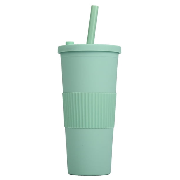 Vaso de plástico plano de 24 onzas, sin BPA, vaso reutilizable de gran tamaño con tapa y pajita.