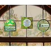 Irish Greetings Stained Glass Panels Set of 3 Window Hanging Suncatchers - Slainte, Failte and Traditional Blessing by Royal Tara