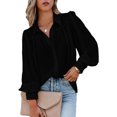 thumbnail image 1 of Blusa de manga larga con solapa de color puro con botones y tops casuales de moda para mujer, 1 of 6