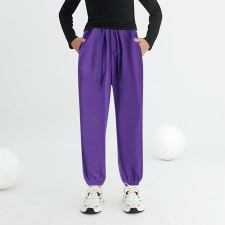 Boys Girls Active Pants Jogger Sweatpants With Pockets Kids Trousers Casual Solid Pants Trendy Boys Pants Purple 8-9 Years