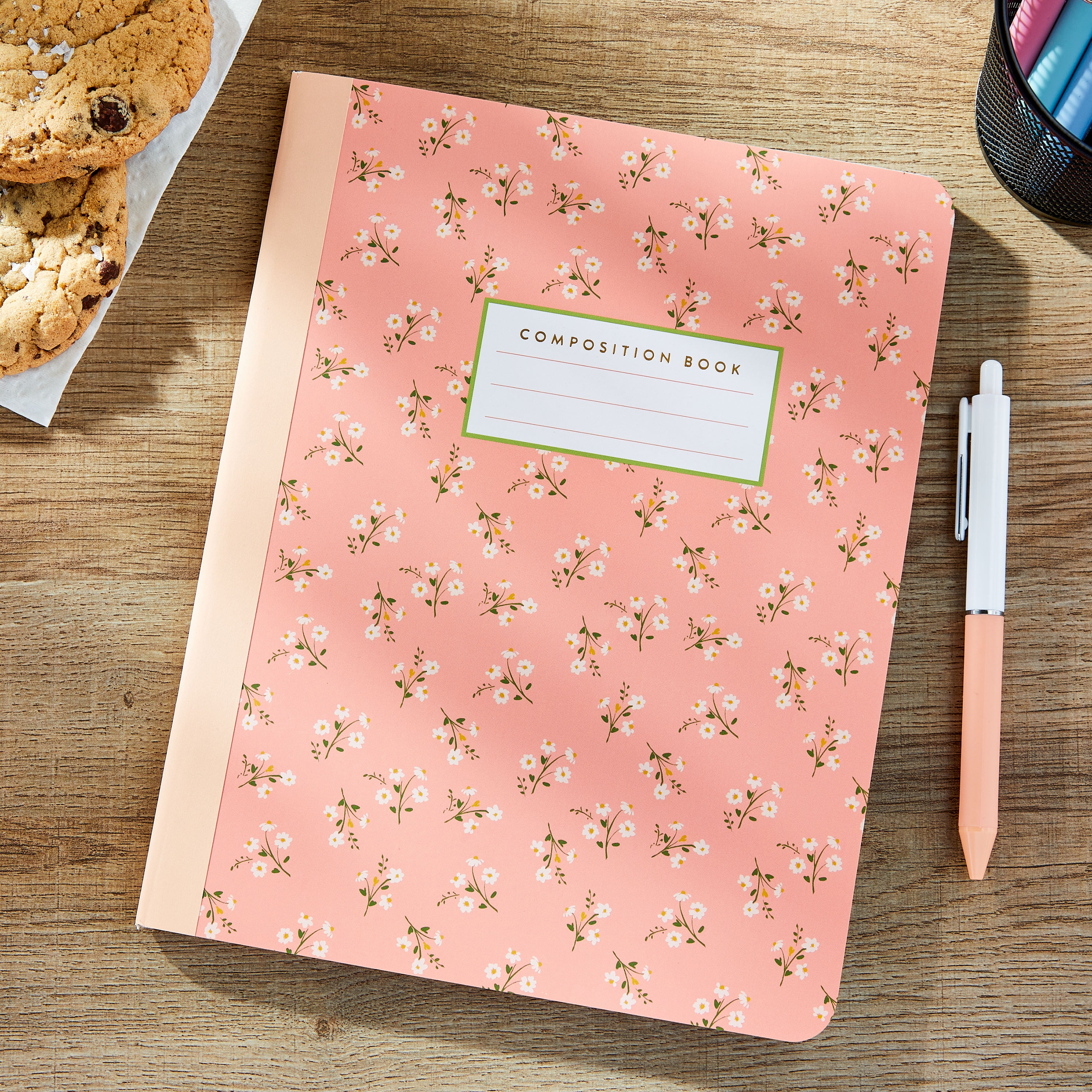 Pen+Gear College Ruled Composition Book, 7.5" x 9.75", Pink Flowers, 80 Sheets