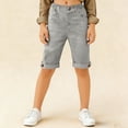 thumbnail image 5 of Girls Linen Bermuda Shorts, Summer High Waist Straight Leg school Shorts Loose Solid Rolled Hem Beach Casual Shorts Gray 9-10Y, 5 of 8