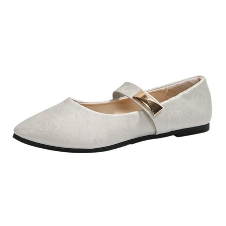 

MIASHUI Women Leather Pointed Casual Shoes Comfortable Low Heel Flat Shoes Dress Shoes White 8.5