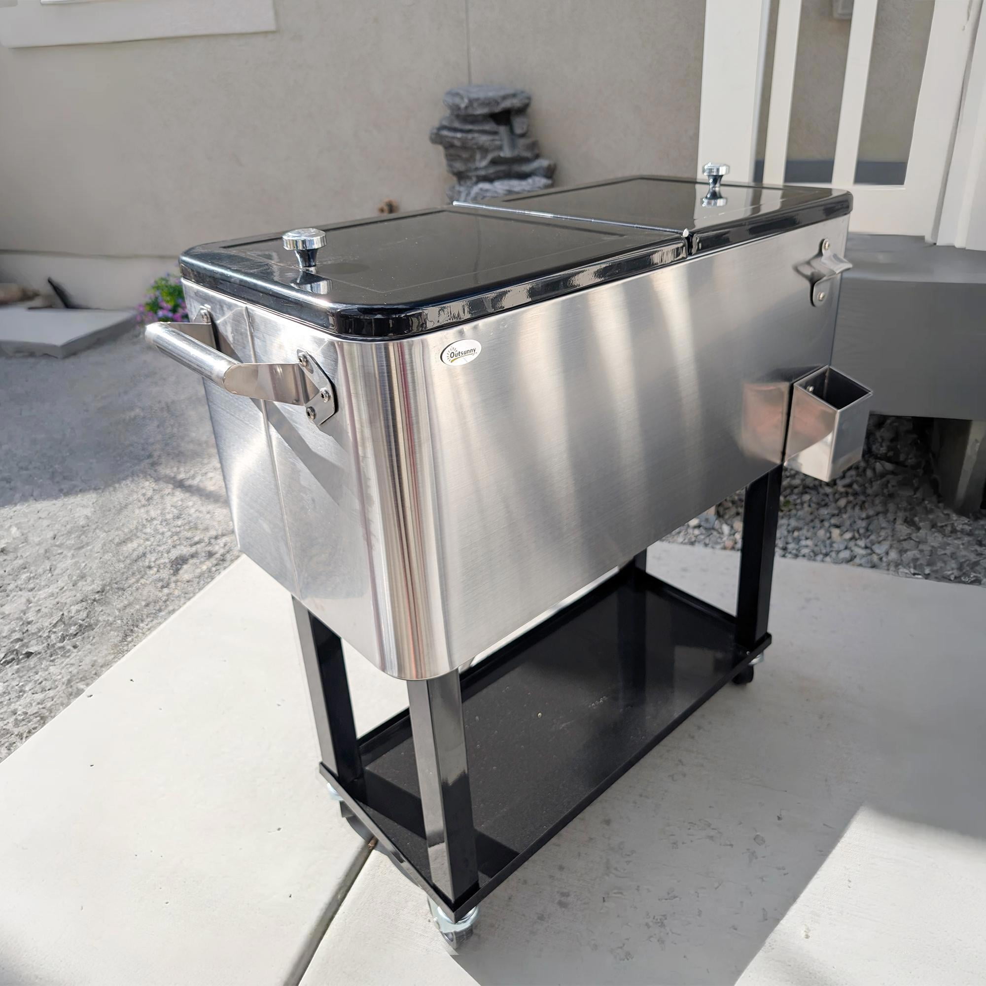 YYAo 80 QT Cooler Ice Chest with Rolling Cooling Bins and Stand Up, Insulated Cooler for Party, Silver