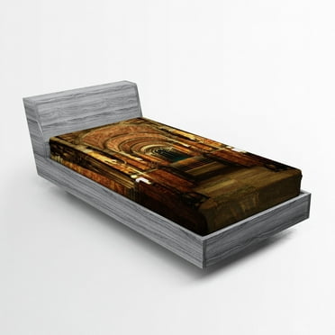 Ambesonne Gothic Fitted Sheet, Secret Passage Medieval, Twin XL Size, Brown and Red