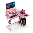 thumbnail image 1 of Costway L Shaped Gaming Desk with Outlets & USB Ports Monitor Shelf Headphone Hook Pink, 1 of 10
