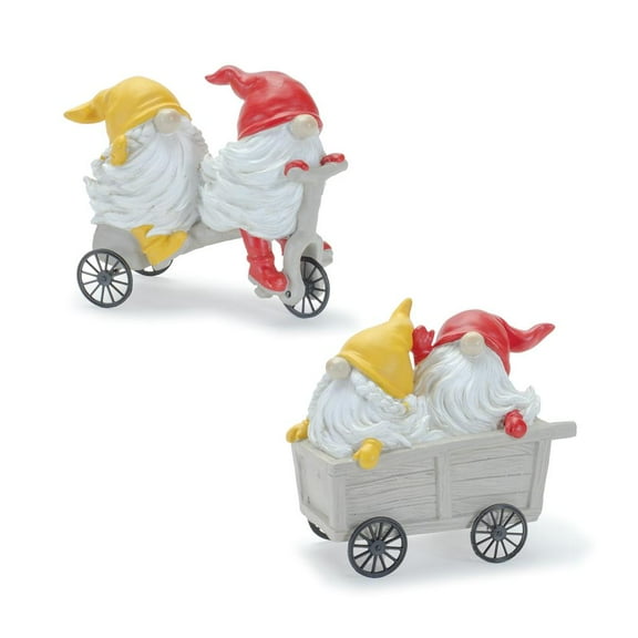 Melrose International LLC Gnome w/Scooter and Wheelbarrow (Set of 4) 5"H Resin