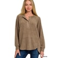 thumbnail image 2 of Zenana Women's Casual Brushed Melange Hacci Relaxed Fit 7-Button Henley Placket Light Sweater, 2 of 5