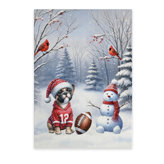Hello Winter French Bulldog Football Snowman Welcome Snowy Morning Vertical Matte Canvas Poster Dog Lover Gifts Wall Art Home Decor - 01012