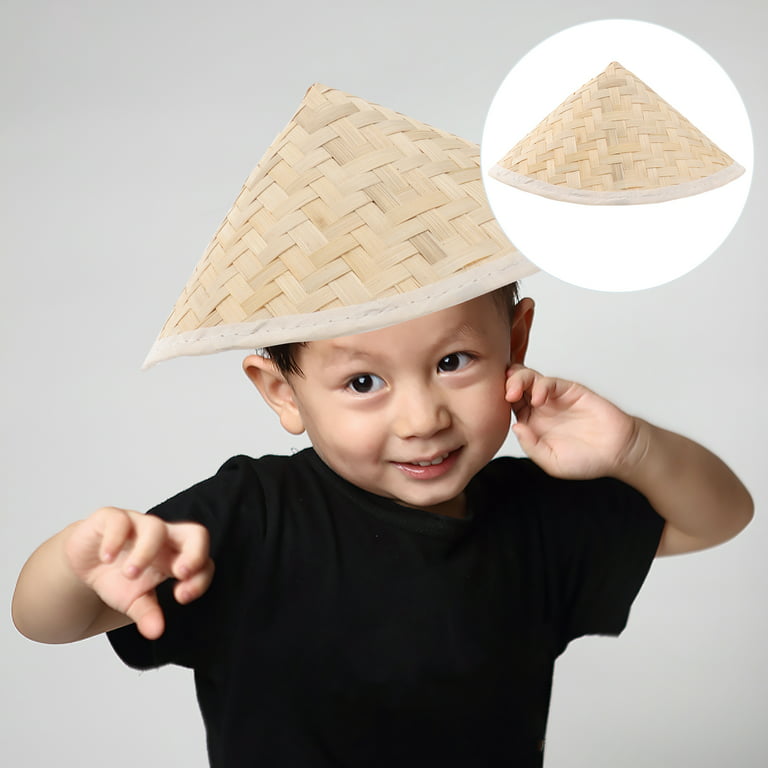 TINKSKY 23.5x14.5cm Traditional Chinese Oriental Bamboo Straw Cone Garden  Fishing Hat Adult Rice Hat for Children Kids