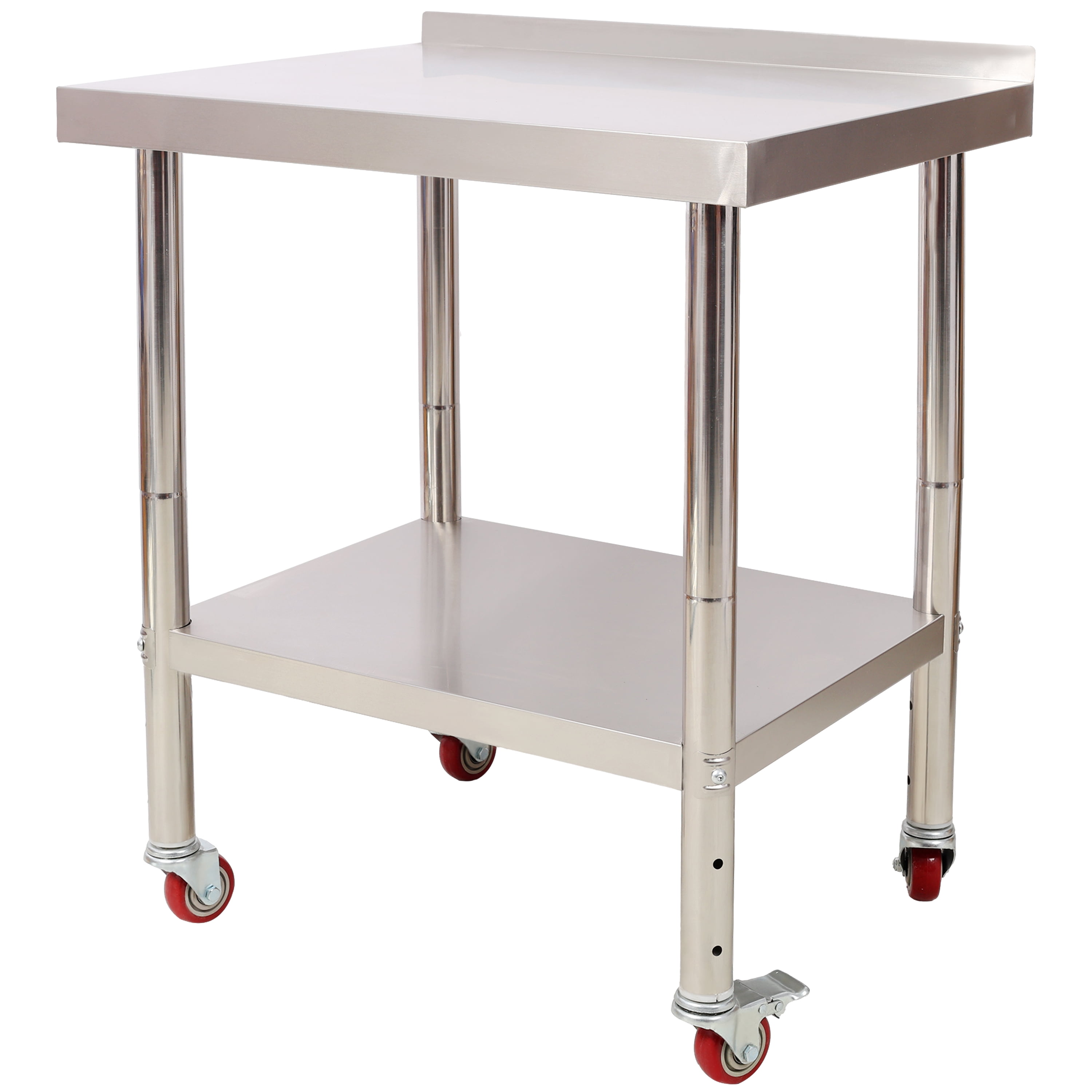 30x24x35-1/2 Inch Stainless Steel Prep Table, 440lbs Load Heavy Duty Metal Worktable with Backsplash, Adjustable Undershelf & 4 Casters, Commercial Workstation for Kitchen/Restaurant
