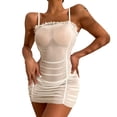 thumbnail image 1 of Conjuntos de Lencería Gibobby Vestido de malla transparente con ribete de volantes fruncidos mujer con pantalones de Tanga Mini Vestido tapa transparente Blanco XXXXL, 1 of 5