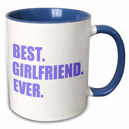 3dRose Purple Best Girlfriend Ever text - anniversary valentines day gift - Two Tone Blue Mug,