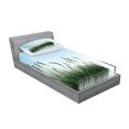 thumbnail image 2 of Ambesonne Landscape Fitted Sheet & Pillow Sham Set, Scenery Lake Bushes, Twinxl, Pale Blue Jade Green, 2 of 2