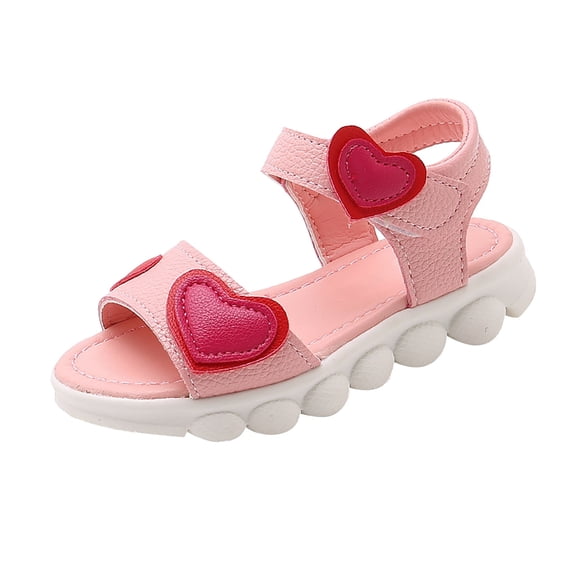 LNMQLPDBS Toddler Girl Sandals Cartoon Heart Decoration Open Toe Soft Sole Princess Sandals Easy to Put On Non Slip Beach Shoes Casual Girls Summer Shoes for Outdoor Athletic Pink 6-7 Years