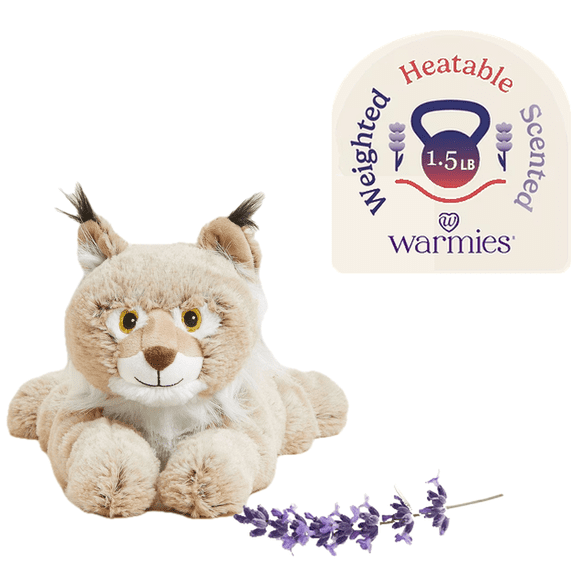 Warmies 13” Bobcat Stuffed Animal, Microwavable Heated Plushie and Weighted Soft Plush Toys