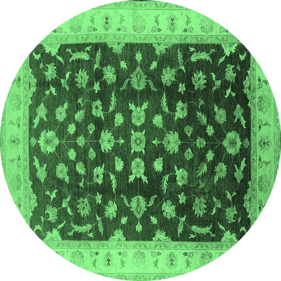 Ahgly Company Indoor Round Oriental Emerald Green Traditional Area Rugs, 8' Round