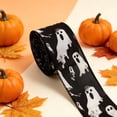 thumbnail image 6 of huayou Halloween Wired Edge Ribbon 180x2.43 Inch Black Base White Ghost Print Fabric Ribbon for Wreath Gift Wrapping Spooky Party Decor, 6 of 6