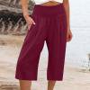 thumbnail image 1 of Pantalons en Lin pour Femmes Mode Été Pantalons Larges Taille Haute Pantalons Droits Pantalons Décontractés Capris pour Femmes Été Décontracté Liquidation, 1 of 5