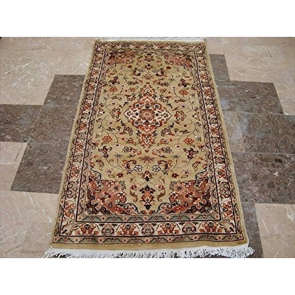 Wow Cream Floral Medallion Rectangle Area Rug Hand Knotted Wool Silk Carpet (5 x 3)'