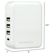 Merkury Innovations 5.4A Wall Charger - 3 USB-A + 1 USB-C, Foldable Plug, White