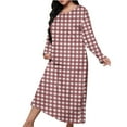 thumbnail image 3 of BiZtdJrK Plaid Sleep Dress Women Plus Size Long Sleeve Crew Neck Casual Nightgowns Lightweight Loose Maxi Loungewear Dresses Pink XXXL, 3 of 7