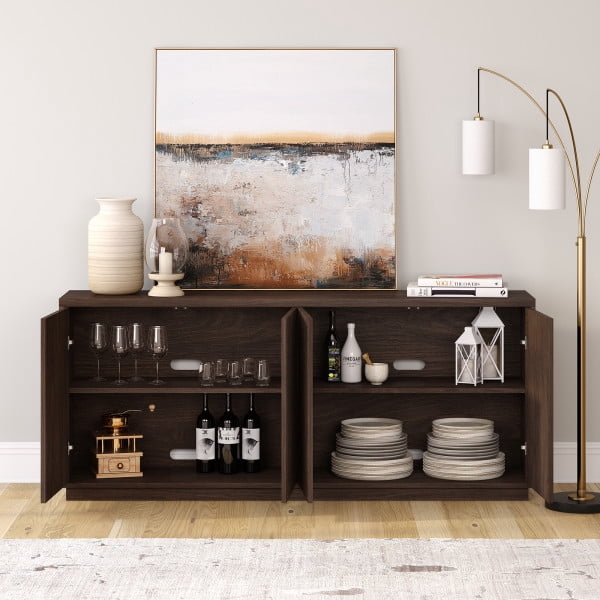 Evelyn&Zoe Modern/Contemporary 68" Wide Alder Brown Buffet Table