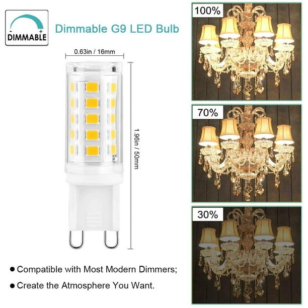 Ampoules LED G9, 5 W (équivalent halogène LED 50 W) Blanc chaud 3000 K Base  G9, Non scintillement, Angle de faisceau 360°, Ampoules G9 pour éclairage  domestique, Éclairage omnidirectionnel (Dimmable / Lot de 6) 