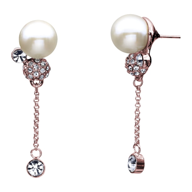 Aretes Ocean Heart OH15-416, baño de oro rosa con perla e incrustaciones de cristales en color blanco. Ocean Heart OH15-416