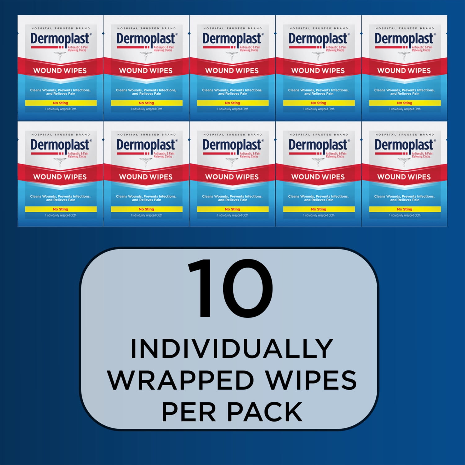 (3 pack) Dermoplast Medicated Wound Wipes, Analgesic & Antiseptic, Sting-Free, 10 Cloths