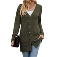 thumbnail image 3 of HUBERY Women Rib Button Down Long Sleeve Pockets Solid Color Cardigan, 3 of 7