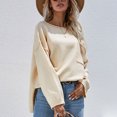 thumbnail image 3 of Suéter de Punto Cuello Redondo Bolsillo Color Puro Jersey Manga Larga Suéter Casual para Mujer Albaricoque XL, 3 of 6