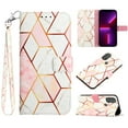 thumbnail image 1 of Feishell Fit for Motorola Moto G Power (2022) Wallet Case with Wrist Strap,Stylish Marble Pattern Premium PU Leather Folio Flip Credit Card Slots Kickstand Shockproof Protective Phone Cover,B, 1 of 6