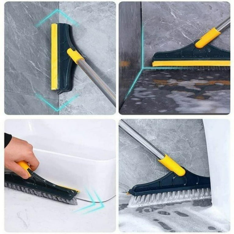 2 in 1 Floor Scrub Brush with Window Squeegee 120 Degrees Rotatable Long Handle Corner Gap Cleaning Brush for Cleaning Kitchen Bathroom Bathtub Tile