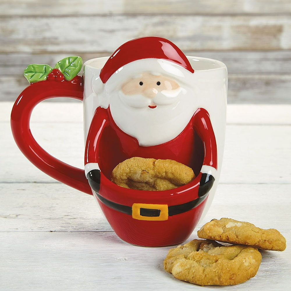 Santa Cookie Christmas Coffee Mug with Pocket - 16 oz. ceramic, Funny, Novelty Mug, Hand Wash