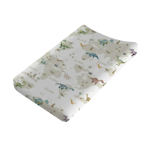 Dinosaurs World Map Changing Pad Cover for Baby Girl Boy Cartoon Dinosaurs Diaper Change Table Sheets Jungle Animal Soft Stretchy Fitted Changing Pad Mat Sheets 32"x16"