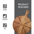 thumbnail image 3 of Dexas Acacia Wood Pizza Cutting Board, 14-Inch Round Paddle Board with Built-In Portion Grooves, Food Safe & Reversible, 3 of 8