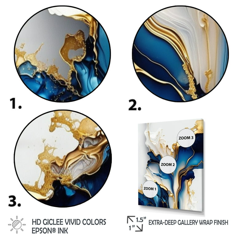 Designart Abstract Geode Gold And Blue Marble Shape III Canvas