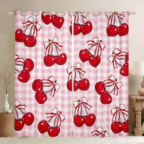 Homewish Cute Bowknot Cherry Black Out Curtains, Girly Pink Buffalo Plaid Curtains Pack of 2 (42x63 Each), Princess Bow Cartoon Bedroom Curtains, Curtains and Drapes Decor